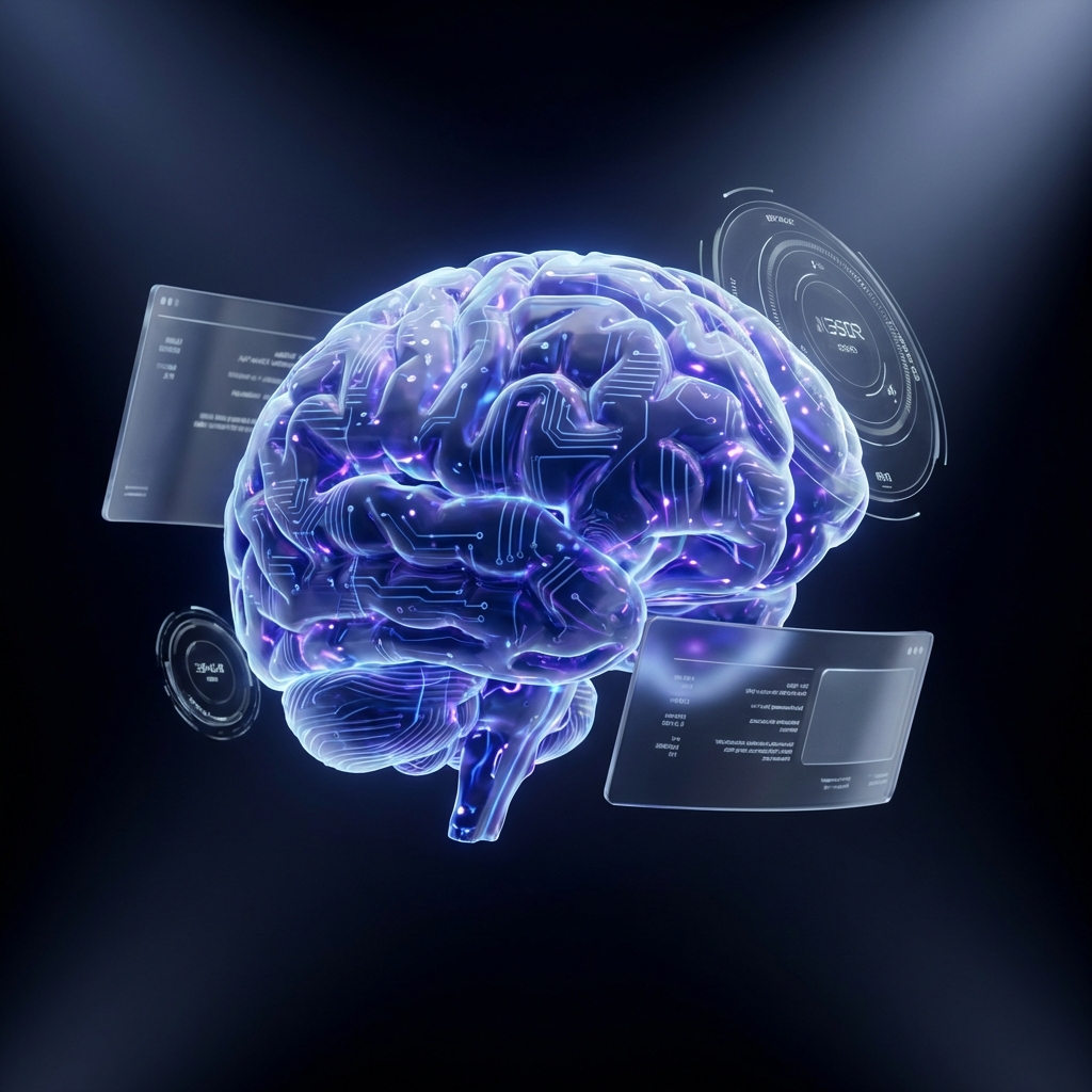 Abstract 3D glowing cybernetic brain